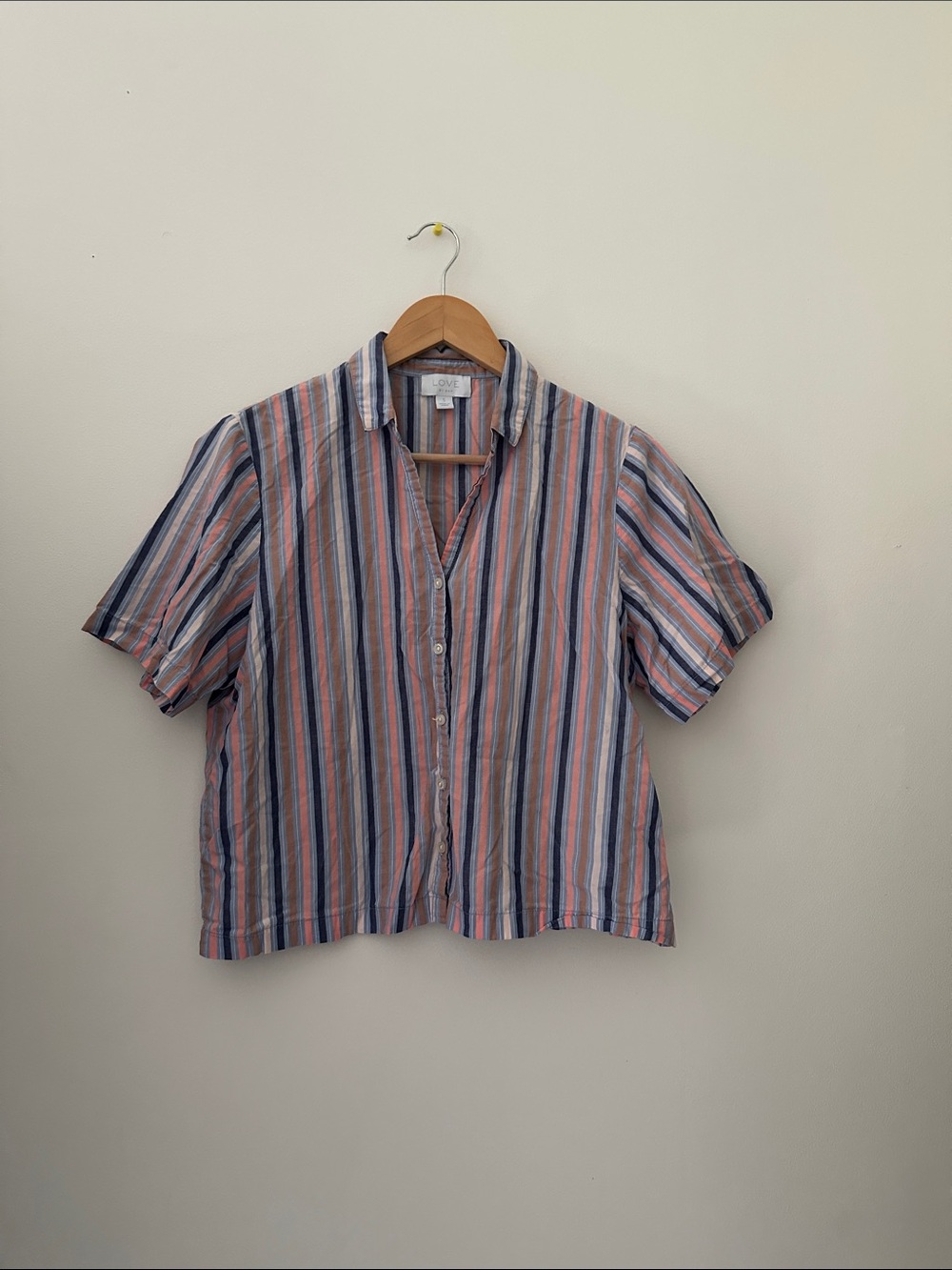 GAP Striped Short-Sleeve Button-Down Shirt - Blue & Pink
